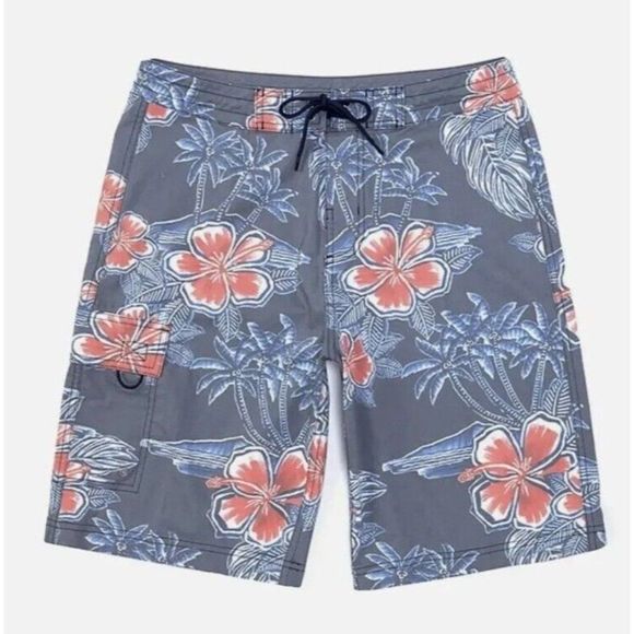 Mens Swim Shorts 48 Boardshorts Big & Tall Tropical Floral Trunks Blue Red - Picture 1 of 9